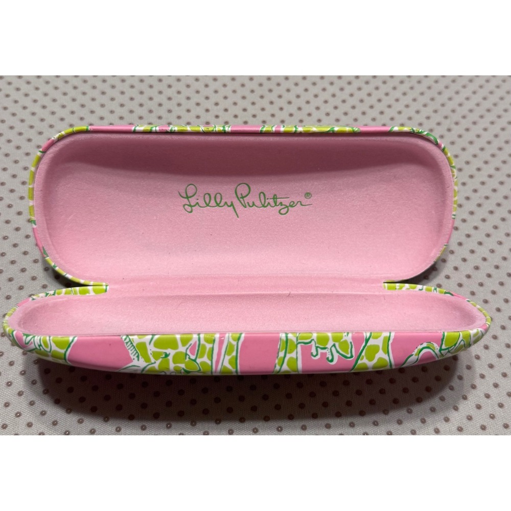 Lilly Pulitzer Pink Green Giraffe Print Hard Shell Eyeglass Sunglasses Case